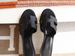 夏季旅游凉拖必备 中跟4.5拖鞋 爱马仕Hermes Epsom 黑色 34-42码