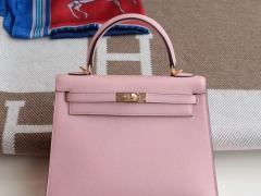 广州爱马仕 1Q奶昔粉 金扣 Kelly28CM 法国原厂Epsom皮 凯丽凯莉包 纯手缝蜡线缝制