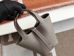 HERMES ck18大象灰 银扣 Picotin Lock 菜篮子mini 14CM 原厂TC皮 纯手缝手工缝制
