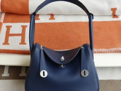 HERMES Ck73宝石蓝 Lindy30CM 法国TC皮 H家老师傅纯手缝蜡线 琳迪包
