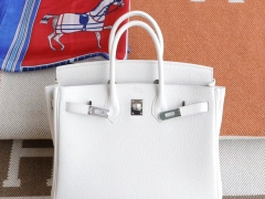 Hermes 01纯白 银扣 Birkin25CM 法国TC小牛皮 纯手缝蜡线缝制工艺