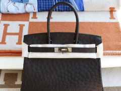 爱马仕 CC89黑色 银扣 Birkin30CM 南非KK鸵鸟皮 纯手缝蜡线缝制工艺