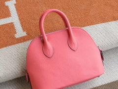 HERMES 8W唇膏粉 17mini bolide 保龄球 山羊皮 银扣 蜡线缝制小巧可爱 有肩带可斜挎