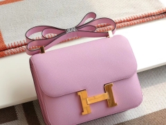 爱马仕 X9锦葵紫 Constance24CM 空姐包 原厂Epsom皮 金扣 纯手工手缝工艺