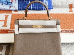 爱马仕 CK18大象灰 内缝 金扣 Kelly28CM 原厂Togo皮 凯丽凯莉包 纯手缝蜡线缝制