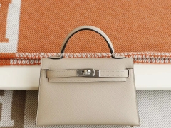 爱马仕 S2风衣灰 银扣 Minikelly二代 原厂Epsom皮 迷你凯莉包 纯手缝蜡线缝制工艺