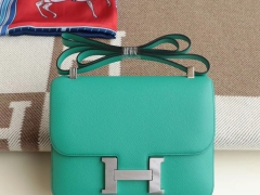 爱马仕 4U丝绒绿 Constance24CM 空姐包 原厂Epsom皮 银扣 纯手工手缝工艺