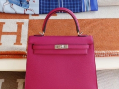 爱马仕 L3玫瑰紫 银扣 Kelly25CM 原厂Epsom皮 凯丽凯莉包 纯手缝蜡线缝制工艺