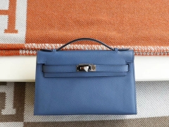 爱马仕 宴会手挽款 R2玛瑙蓝 金扣 Minikelly一代 原厂Epsom皮 迷你凯莉包 纯手缝蜡线缝制