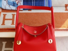 Hermes Q5国旗红 金扣 Lindy26CM 原厂Evercolor皮 琳迪包 H家老师傅纯手缝工艺