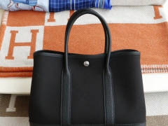 HERMES Garden Party 花园包 30CM Ck89黑色拼黑色帆布 老师傅手工缝制