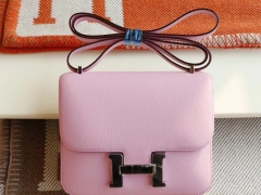 爱马仕 X9锦葵紫 Constance19CM 空姐包 原厂Epsom皮 银扣 纯手工手缝工艺制作