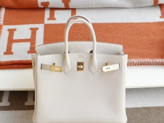 H家 CC10奶昔白 金扣 Birkin25CM 法国togo小牛皮 纯手缝蜡线缝制工艺