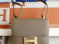 HERMES CK18大象灰 金扣 Constance24CM 空姐包 原厂Epsom皮 纯手工手缝