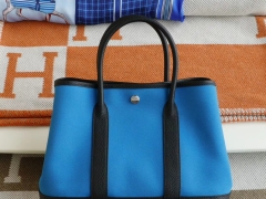 HERMES Garden Party 花园包30CM 黑色拼T7水妖蓝 老师傅手工缝制