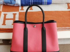HERMES Garden Party 花园包30CM 黑色拼8W唇膏粉 老师傅手工缝制