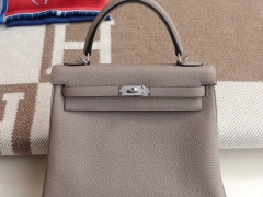 爱马仕 8F锡器灰 银扣 Kelly25CM 法国原厂togo皮 凯丽凯莉包 纯手缝蜡线缝制
