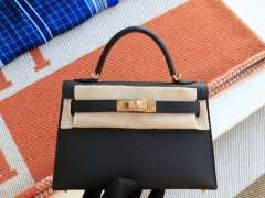 爱马仕 CC89黑色 金扣 Minikelly二代 原厂Epsom皮 迷你凯莉包 纯手缝蜡线缝制工艺