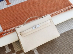 爱马仕 宴会手挽款 CC10奶昔白 银扣 22 mini kelly 一代/Kelly pochette 原厂御用 进口epsom皮 蜡线手缝