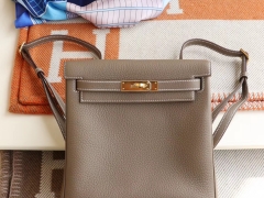 爱马仕 CK18大象灰 金扣 Kellyado背包 原厂Clemence皮 法国蜡线 全手缝 现货