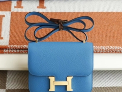 HERMES 7Q希腊蓝 爱琴海蓝 金扣 Constance19CM 空姐包 原厂Epsom皮 机车蜡线