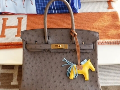 HERMES 8F锡器灰 Birkin30CM 铂金包 南非KK鸵鸟皮 老师傅全手缝 金扣