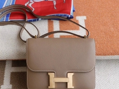 爱马仕 Ck18大象灰 Constance19CM 空姐包 原厂Epsom皮 金扣 纯手工手缝工艺