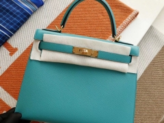 爱马仕 U1维也纳绿 金扣 外缝 Kelly28CM 原厂Epsom皮 凯丽凯莉包 纯手缝蜡线缝制