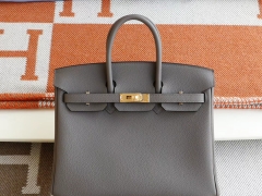 爱马仕 8F锡器灰 金扣 Birkin25CM 法国togo小牛皮 纯手缝蜡线缝制工艺