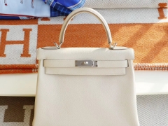H家 CC10奶昔白 内缝 银扣 Kelly28CM 原厂Togo皮 凯丽凯莉包 纯手缝蜡线缝制