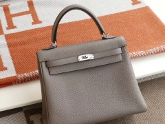 HERMES 内缝 M8沥青灰 银扣 Kelly25CM 法国原厂togo皮 凯丽凯莉包 纯手缝蜡线缝制工艺