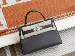 爱马仕 8F锡器灰 银扣 Minikelly二代 原厂山羊皮皮 迷你凯莉包 纯手缝蜡线缝制