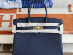 爱马仕 M3水墨蓝 金扣 Birkin25CM Epsom小牛皮 纯手缝蜡线缝制工艺