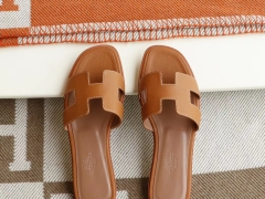 夏季旅游必备凉拖 H平底女拖鞋凉拖鞋Epsom皮 金棕色 34-42码