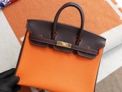 H家 Ck47深棕拼CC93橙色Birkin25CM 铂金包法国togo小牛皮 老师傅全手缝 金扣