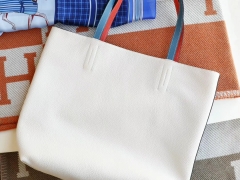 HERMES 四拼 丝绒绿拼牛仔蓝拼火焰橙拼奶昔白 double Sens42CM购物袋 超级大大大容量 俩面都可以使用