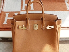 爱马仕 1H太妃金 金扣 Birkin30CM 铂金包 法国进口TC牛皮 老师傅全手缝蜡线