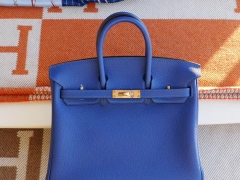 爱马仕 7T电光蓝 金扣 Birkin25CM 法国togo小牛皮 纯手缝蜡线缝制工艺