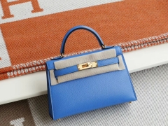 HERMES B3坦桑尼亚蓝 金扣 Minikelly二代 原厂山羊皮皮 迷你凯莉包 纯手缝蜡线缝制