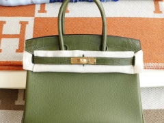 爱马仕 6V丛林绿 金扣 Birkin30CM 雾面鳄鱼拼法国togo小牛皮 纯手缝蜡线缝制工艺