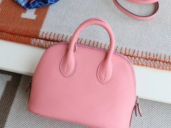 爱马仕 8W唇膏粉 17mini bolide 保龄球 山羊皮 银扣 机车蜡线 小巧可爱 有肩带可斜挎