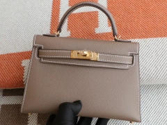 HERMES CK18大象灰 Minikelly二代 原厂Epsom皮 迷你凯莉包 纯手缝蜡线缝制