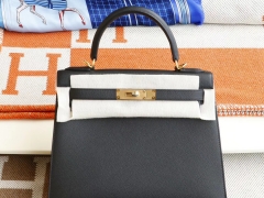 H家 Cc89黑色 金扣 Kelly28CM 原厂Epsom皮 凯丽凯莉包 纯手缝蜡线缝制