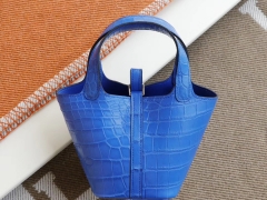 Hermes 7Q希腊蓝 银扣 Picotin Lock 菜篮子mini 14CM 雾面鳄鱼 纯手缝手工缝制