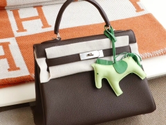 HERMES Ck47深棕色 银扣 Kelly28CM 法国原厂togo皮 凯丽凯莉包 纯手缝蜡线缝制