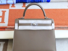 爱马仕 CK18大象灰 银扣 Kelly25CM 原厂Epsom皮 凯丽凯莉包 纯手缝蜡线缝制工艺
