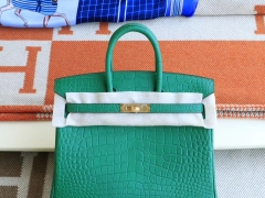 HERMES 1K竹子绿 Birkin25CM 俩点雾面鳄鱼 金扣 纯手缝蜡线缝制 最顶级老工匠手艺