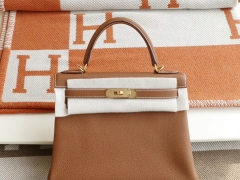 Hermes 内缝 CK37金棕 金扣 Kelly28CM 法国原厂togo皮 凯丽凯莉包 纯手缝蜡线缝制工艺