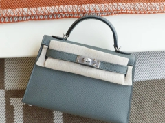 HERMES 新色 63杏仁绿 银扣 Minikelly二代 原厂Epsom皮 迷你凯莉包 纯手缝蜡线缝制工艺
