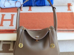 HERMES CK18大象灰 金扣 迷你Lindy26CM 法国TC皮 H家老师傅纯手缝蜡线 琳迪包